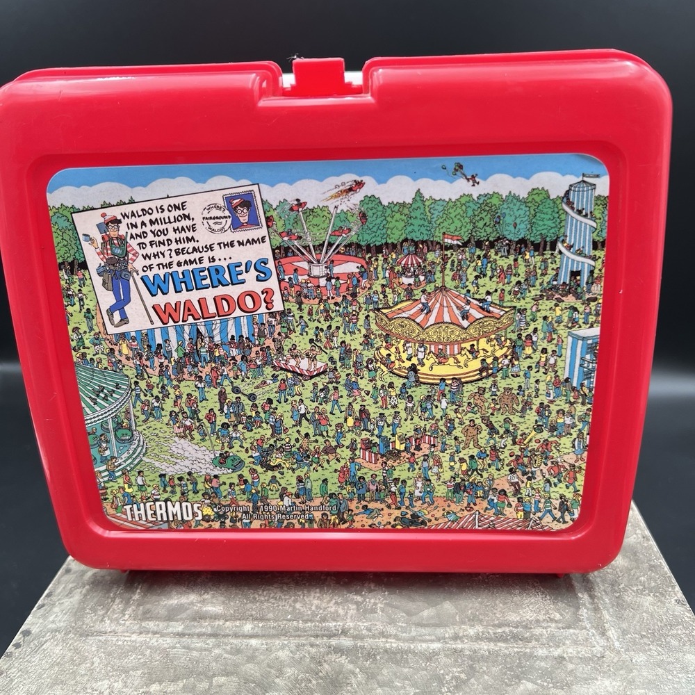 Where's Waldo? Red 1990 Thermos Brand Plastic Lunch Box NO thermos